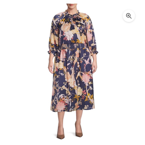 Terra & Sky Dresses & Skirts - Terra & Sky Plus Size Navy Peasant Midi Dress size 4x NWT
